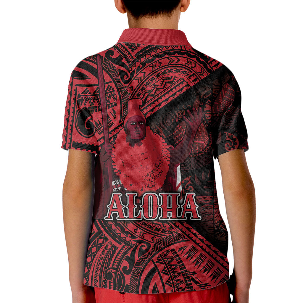 Hawaii King Kamehameha Kid Polo Shirt With Hawaiian Ipu Motifs Red Version
