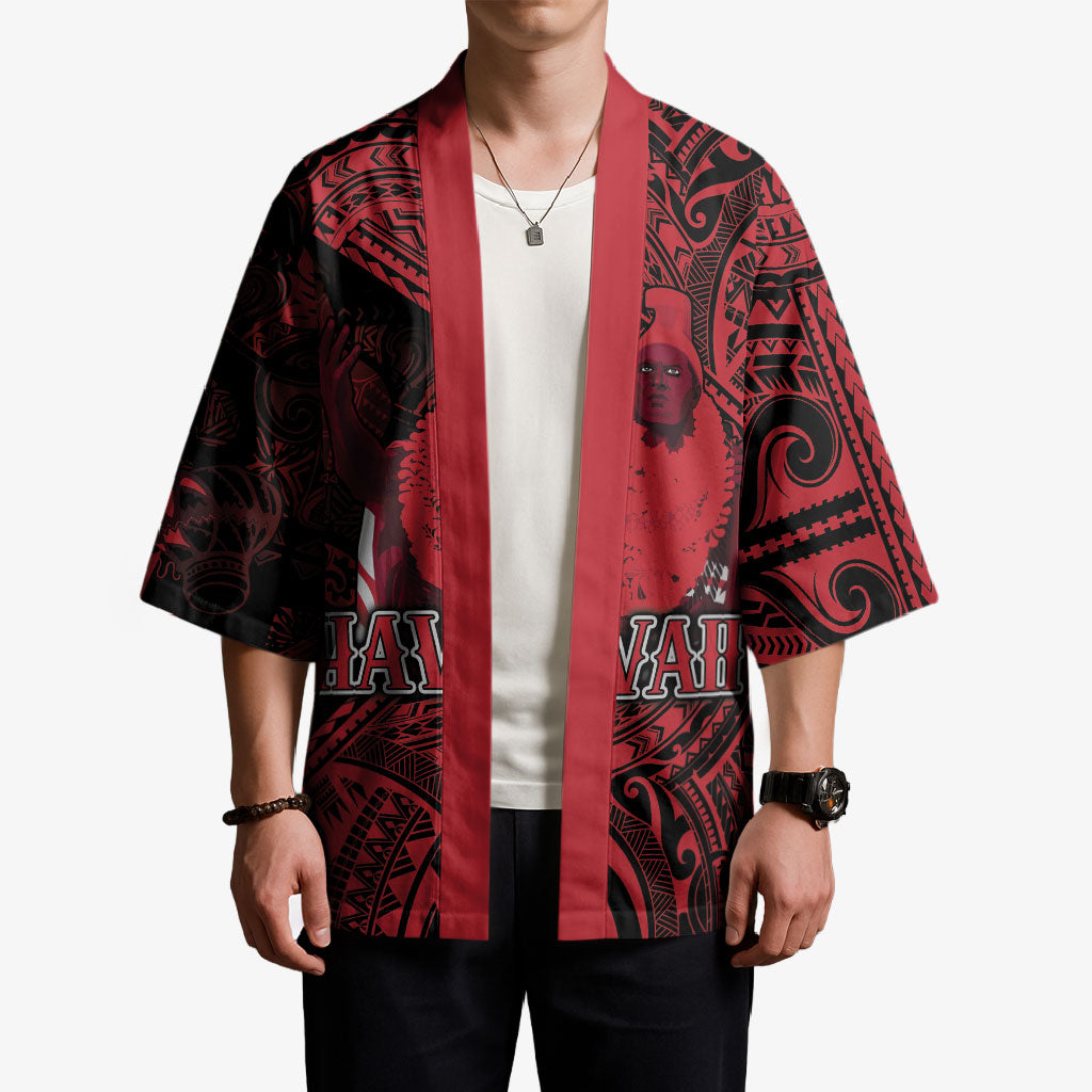 Hawaii King Kamehameha Kimono With Hawaiian Ipu Motifs Red Version LT05 - Polynesian Pride