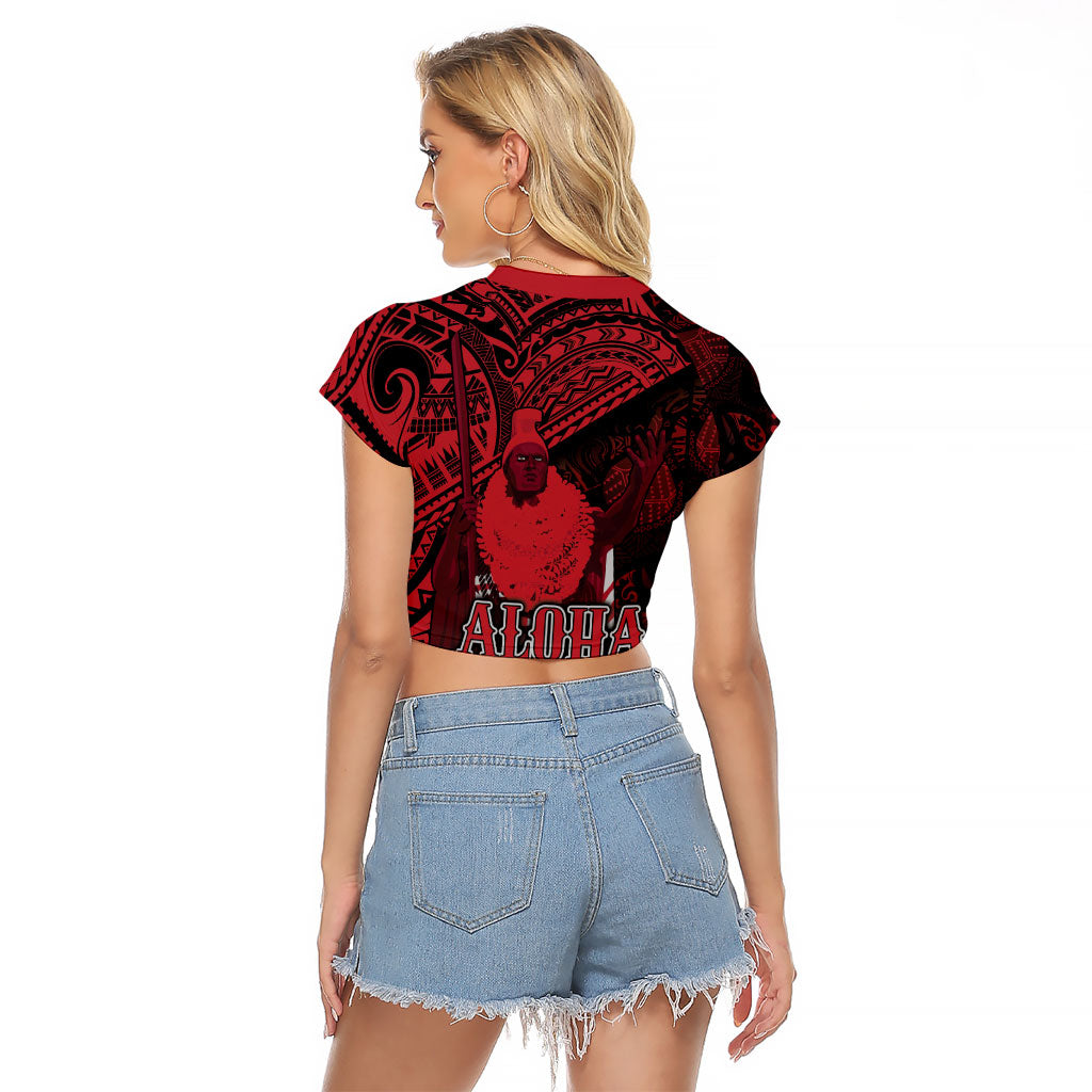 Hawaii King Kamehameha Raglan Cropped T Shirt With Hawaiian Ipu Motifs Red Version