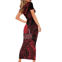 Hawaii King Kamehameha Short Sleeve Bodycon Dress With Hawaiian Ipu Motifs Red Version LT05 - Polynesian Pride