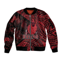 Hawaii King Kamehameha Sleeve Zip Bomber Jacket With Hawaiian Ipu Motifs Red Version LT05 Unisex Red - Polynesian Pride