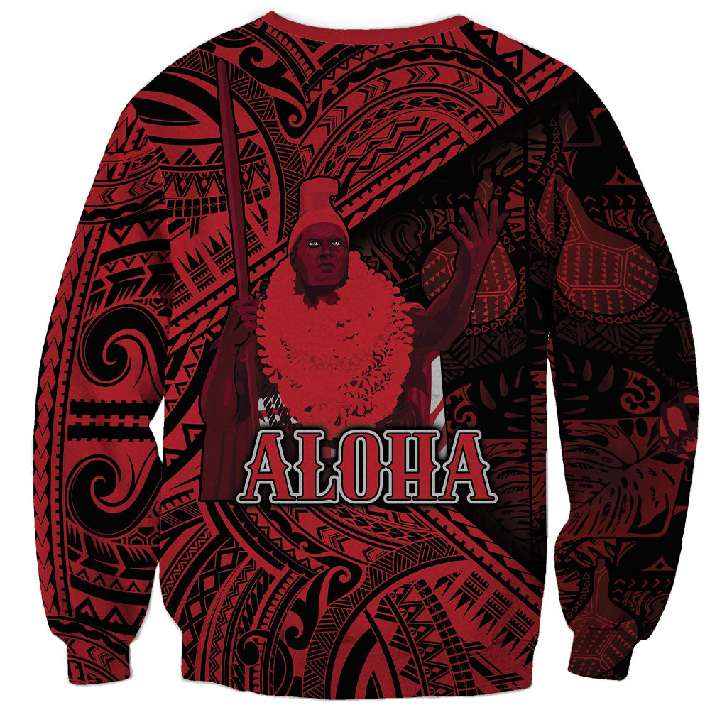 Hawaii King Kamehameha Sweatshirt With Hawaiian Ipu Motifs Red Version