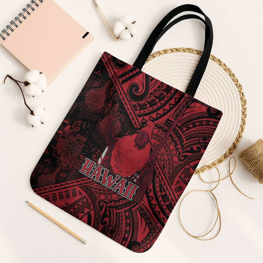 Hawaii King Kamehameha Tote Bag With Hawaiian Ipu Motifs Red Version