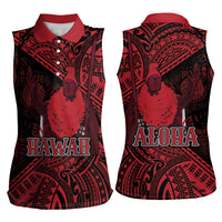 Hawaii King Kamehameha Women Sleeveless Polo Shirt With Hawaiian Ipu Motifs Red Version LT05 - Polynesian Pride
