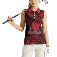 Hawaii King Kamehameha Women Sleeveless Polo Shirt With Hawaiian Ipu Motifs Red Version LT05 - Polynesian Pride