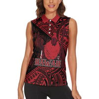 Hawaii King Kamehameha Women Sleeveless Polo Shirt With Hawaiian Ipu Motifs Red Version LT05 - Polynesian Pride