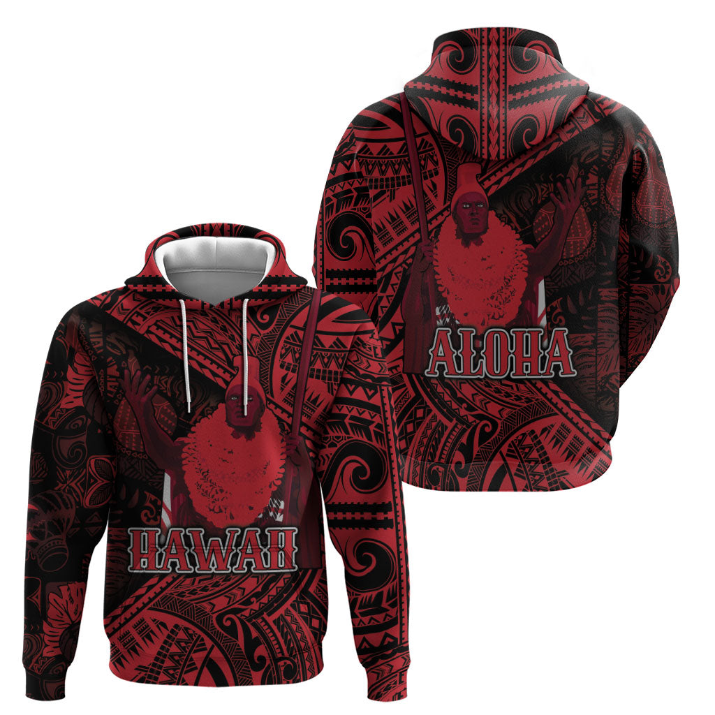 Hawaii King Kamehameha Zip Hoodie With Hawaiian Ipu Motifs Red Version LT05 - Polynesian Pride