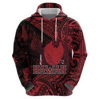 Hawaii King Kamehameha Zip Hoodie With Hawaiian Ipu Motifs Red Version LT05 - Polynesian Pride