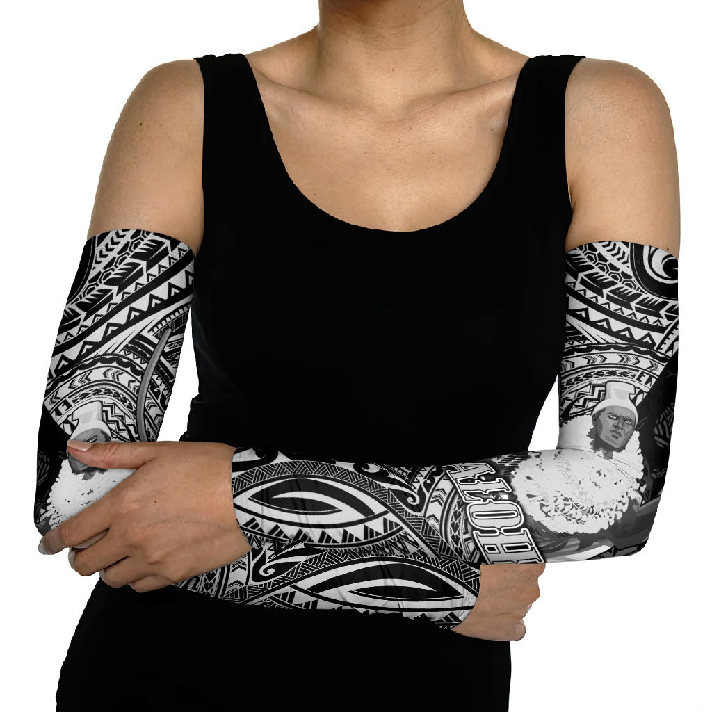 Hawaii King Kamehameha Arm Sleeves With Hawaiian Ipu Motifs Black Version LT05 - Polynesian Pride