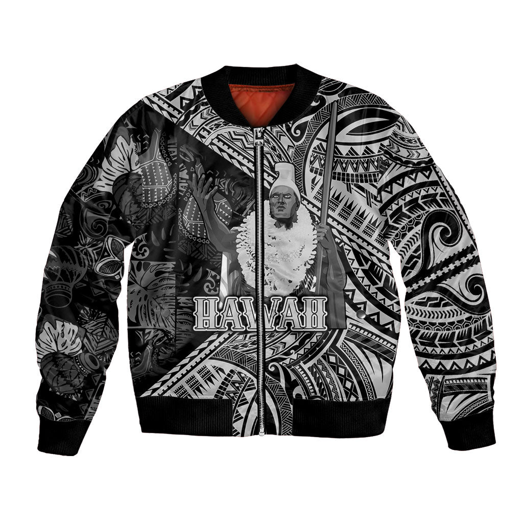 Hawaii King Kamehameha Bomber Jacket With Hawaiian Ipu Motifs Black Version