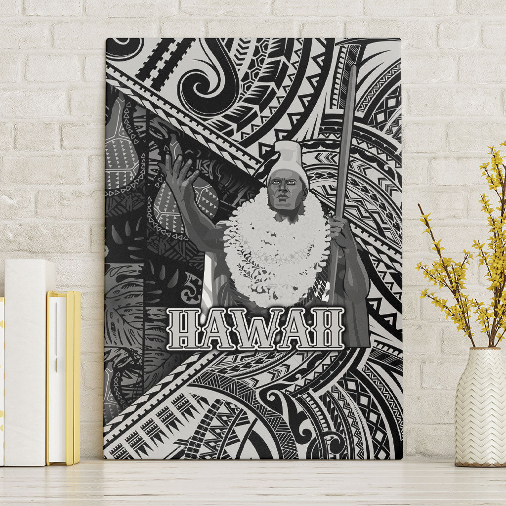 Hawaii King Kamehameha Canvas Wall Art With Hawaiian Ipu Motifs Black Version
