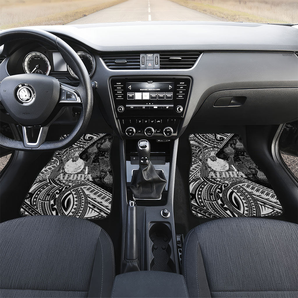 Hawaii King Kamehameha Car Mats With Hawaiian Ipu Motifs Black Version LT05 Set 2pcs - Front Black - Polynesian Pride
