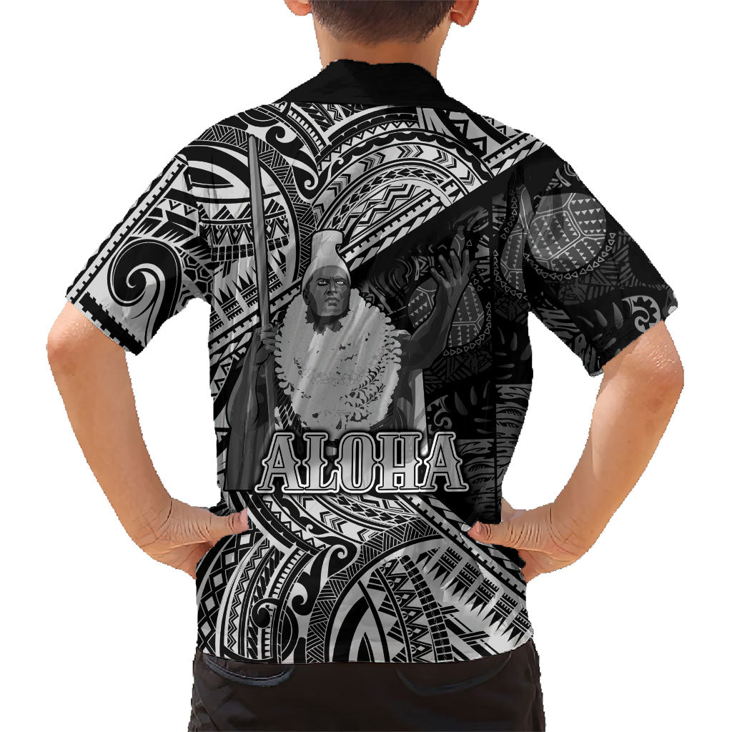Hawaii King Kamehameha Family Matching Long Sleeve Bodycon Dress and Hawaiian Shirt With Hawaiian Ipu Motifs Black Version