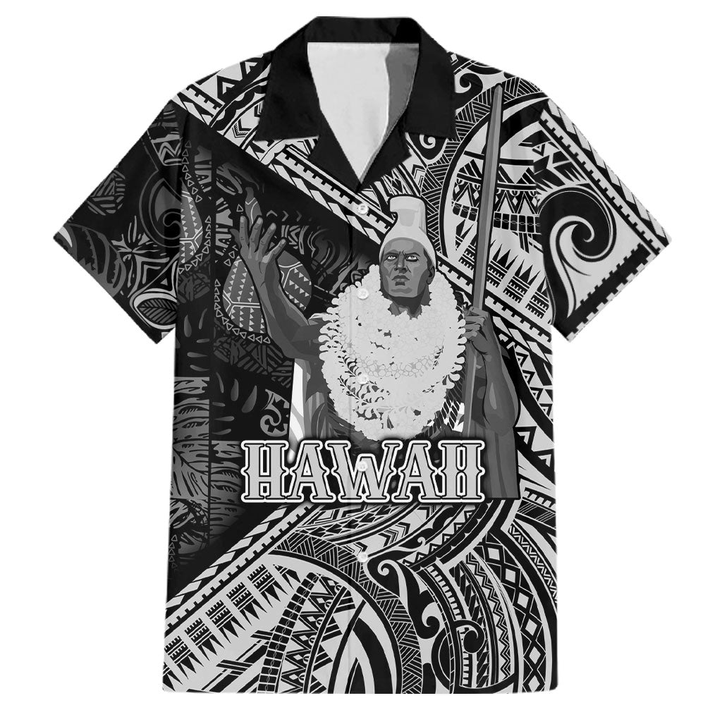 Hawaii King Kamehameha Family Matching Long Sleeve Bodycon Dress and Hawaiian Shirt With Hawaiian Ipu Motifs Black Version