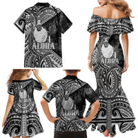 Hawaii King Kamehameha Family Matching Mermaid Dress and Hawaiian Shirt With Hawaiian Ipu Motifs Black Version