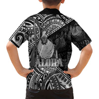 Hawaii King Kamehameha Family Matching Off The Shoulder Long Sleeve Dress and Hawaiian Shirt With Hawaiian Ipu Motifs Black Version