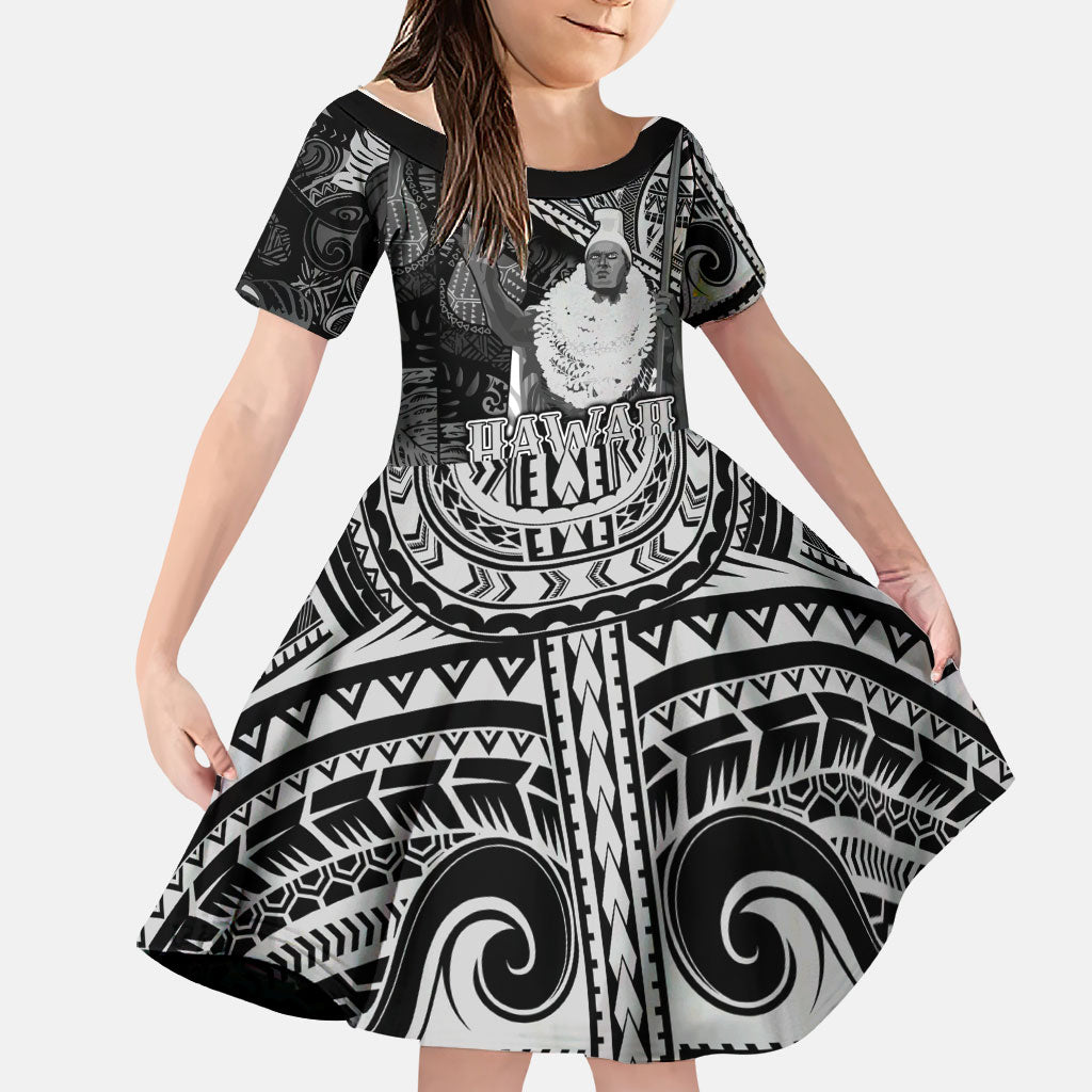 Hawaii King Kamehameha Family Matching Off Shoulder Maxi Dress and Hawaiian Shirt With Hawaiian Ipu Motifs Black Version