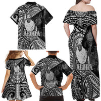 Hawaii King Kamehameha Family Matching Off Shoulder Maxi Dress and Hawaiian Shirt With Hawaiian Ipu Motifs Black Version