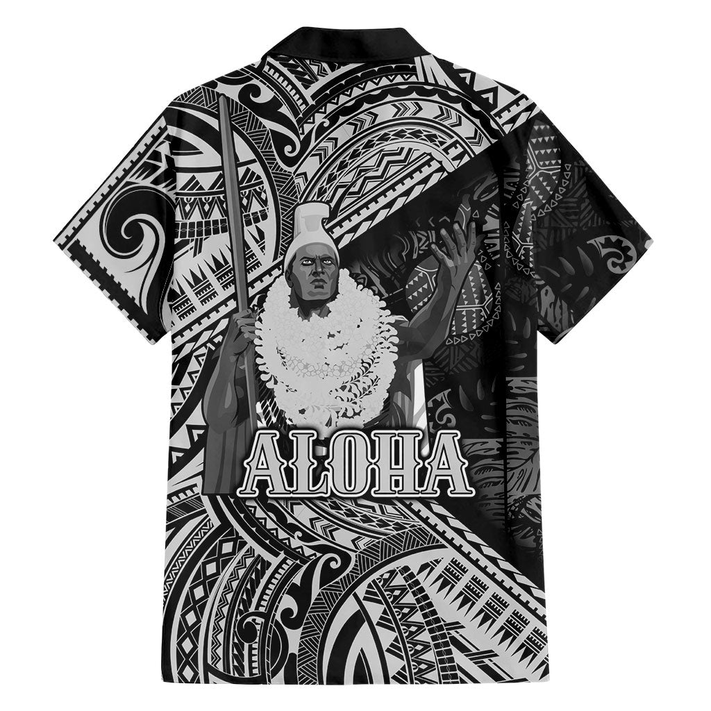 Hawaii King Kamehameha Family Matching Off Shoulder Maxi Dress and Hawaiian Shirt With Hawaiian Ipu Motifs Black Version