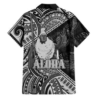 Hawaii King Kamehameha Family Matching Off Shoulder Short Dress and Hawaiian Shirt With Hawaiian Ipu Motifs Black Version