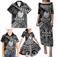Hawaii King Kamehameha Family Matching Puletasi and Hawaiian Shirt With Hawaiian Ipu Motifs Black Version