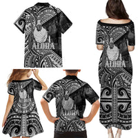 Hawaii King Kamehameha Family Matching Puletasi and Hawaiian Shirt With Hawaiian Ipu Motifs Black Version