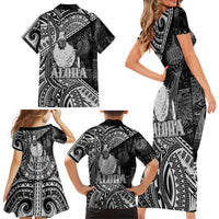 Hawaii King Kamehameha Family Matching Short Sleeve Bodycon Dress and Hawaiian Shirt With Hawaiian Ipu Motifs Black Version
