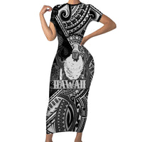 Hawaii King Kamehameha Family Matching Short Sleeve Bodycon Dress and Hawaiian Shirt With Hawaiian Ipu Motifs Black Version