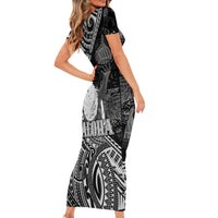 Hawaii King Kamehameha Family Matching Short Sleeve Bodycon Dress and Hawaiian Shirt With Hawaiian Ipu Motifs Black Version