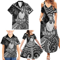 Hawaii King Kamehameha Family Matching Summer Maxi Dress and Hawaiian Shirt With Hawaiian Ipu Motifs Black Version