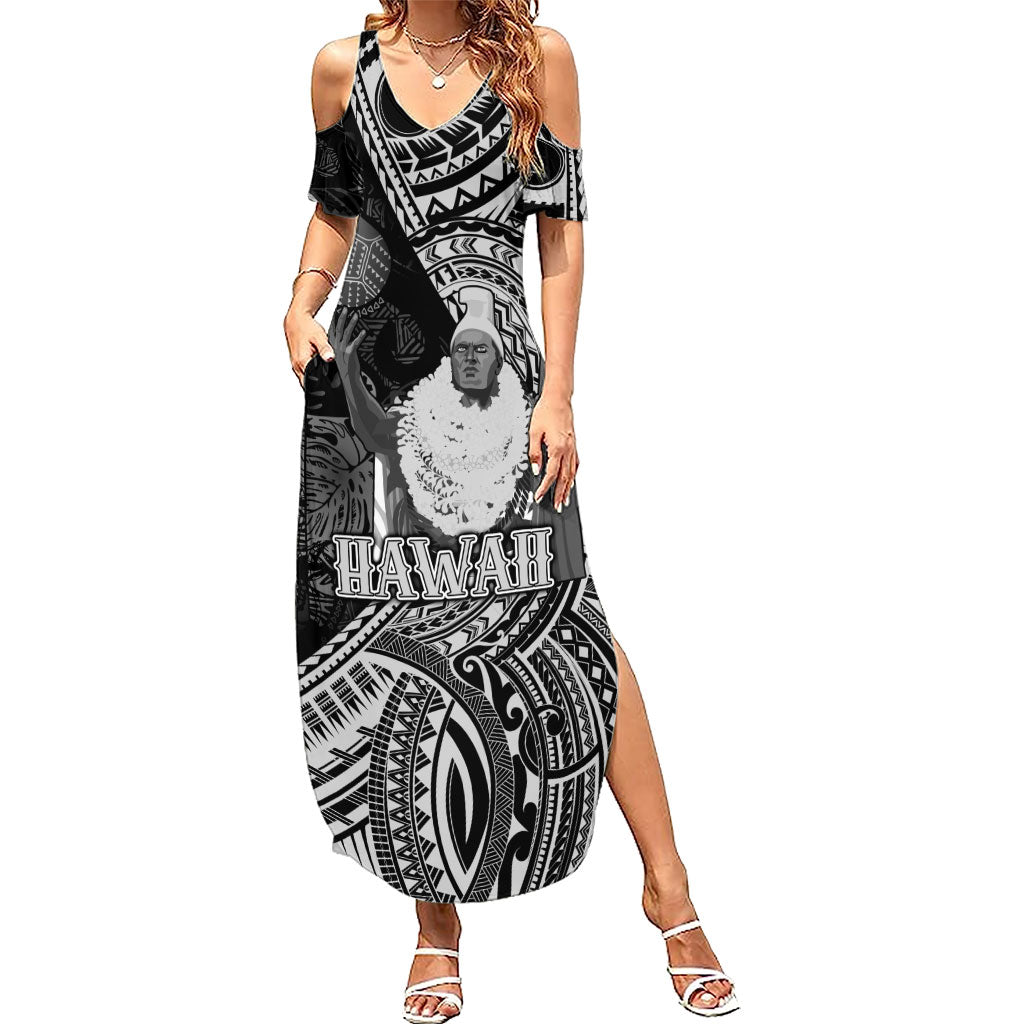 Hawaii King Kamehameha Family Matching Summer Maxi Dress and Hawaiian Shirt With Hawaiian Ipu Motifs Black Version