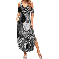 Hawaii King Kamehameha Family Matching Summer Maxi Dress and Hawaiian Shirt With Hawaiian Ipu Motifs Black Version