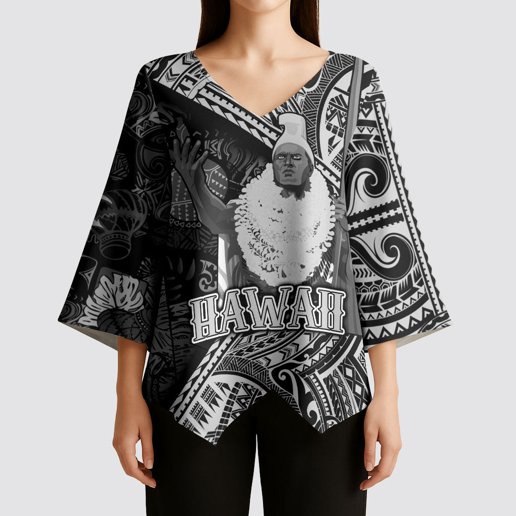Hawaii King Kamehameha Kimono Sleeve Blouse With Hawaiian Ipu Motifs Black Version