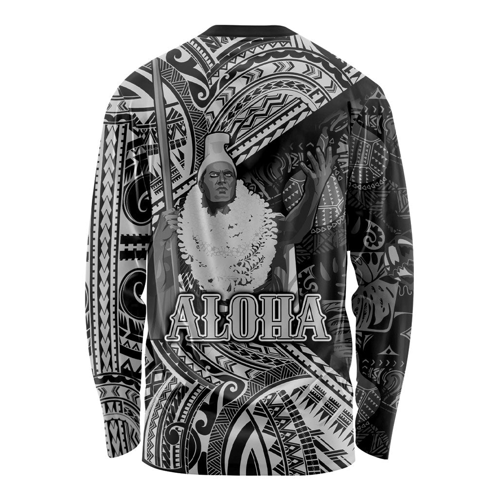 Hawaii King Kamehameha Long Sleeve Shirt With Hawaiian Ipu Motifs Black Version
