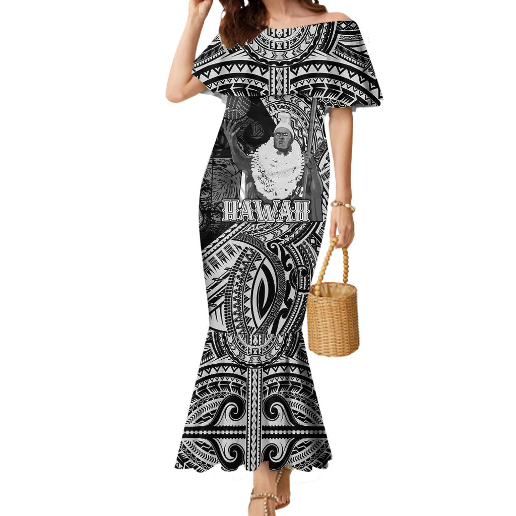 Hawaii King Kamehameha Mermaid Dress With Hawaiian Ipu Motifs Black Version