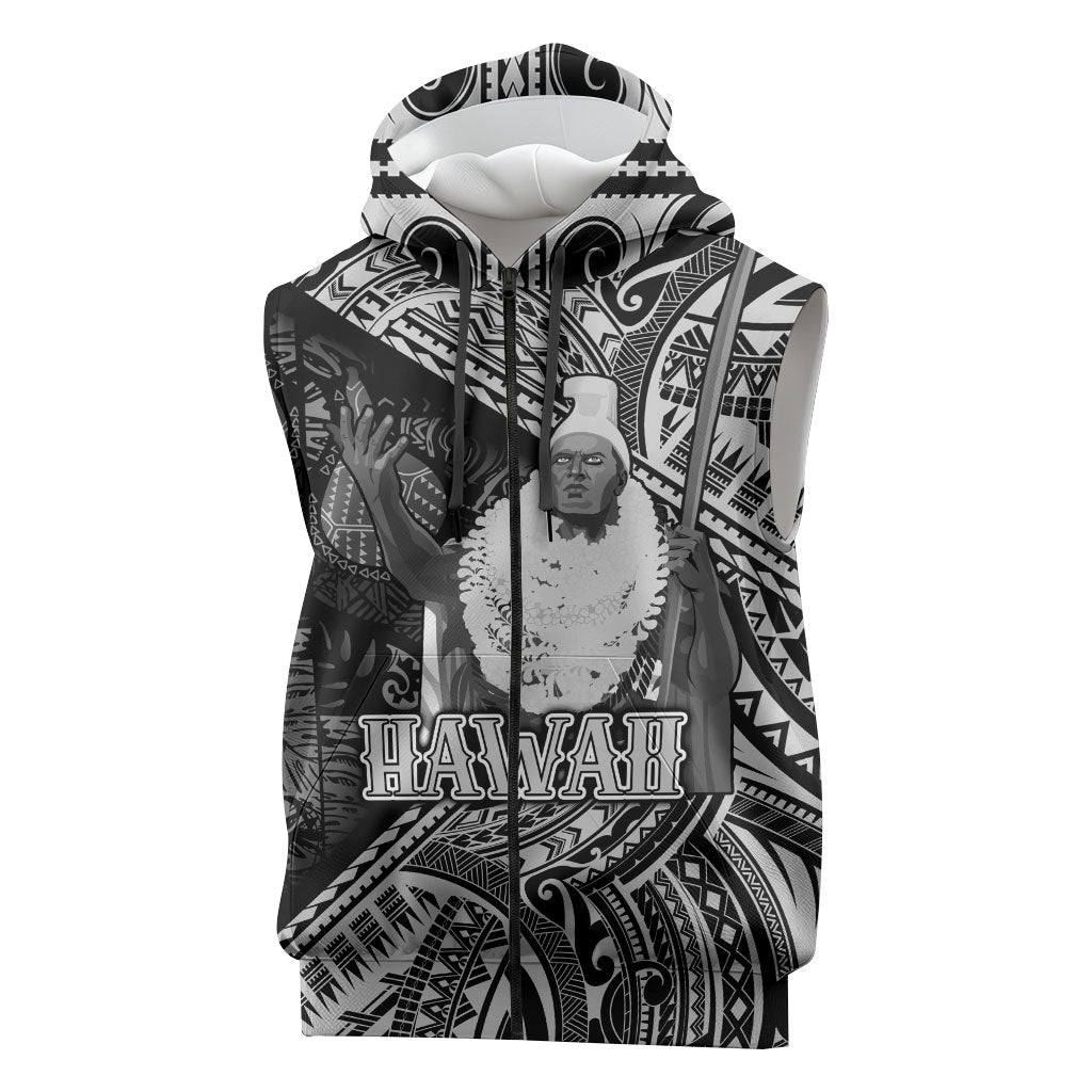 Hawaii King Kamehameha Sleeveless Zip Hoodie With Hawaiian Ipu Motifs Black Version