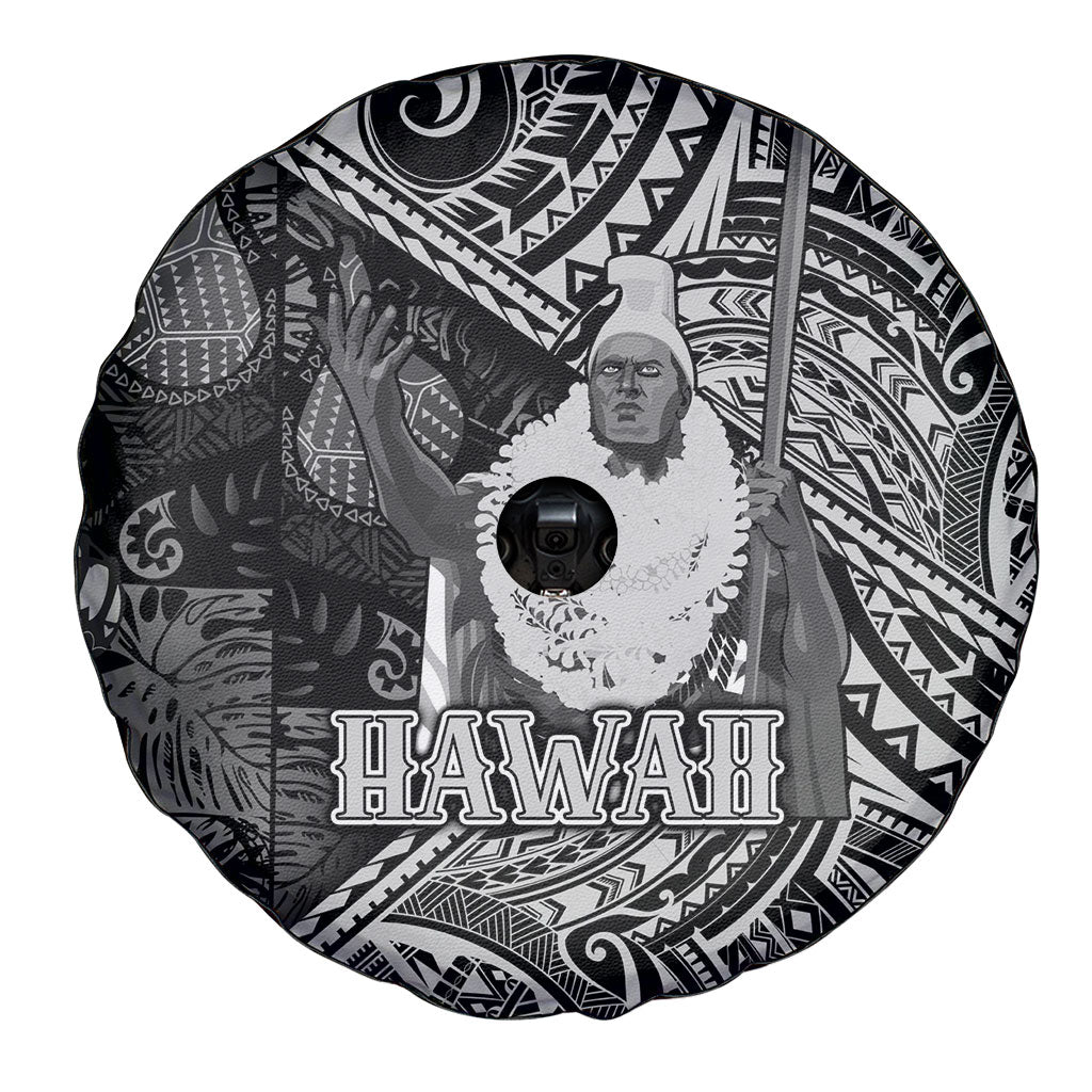 Hawaii King Kamehameha Spare Tire Cover With Hawaiian Ipu Motifs Black Version