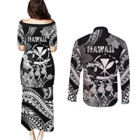 Hawaii Beautiful Hula Dancers Couples Matching Puletasi and Long Sleeve Button Shirt With Ipu Keke And Pahu Drum