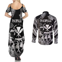 Hawaii Beautiful Hula Dancers Couples Matching Summer Maxi Dress and Long Sleeve Button Shirt With Ipu Keke And Pahu Drum