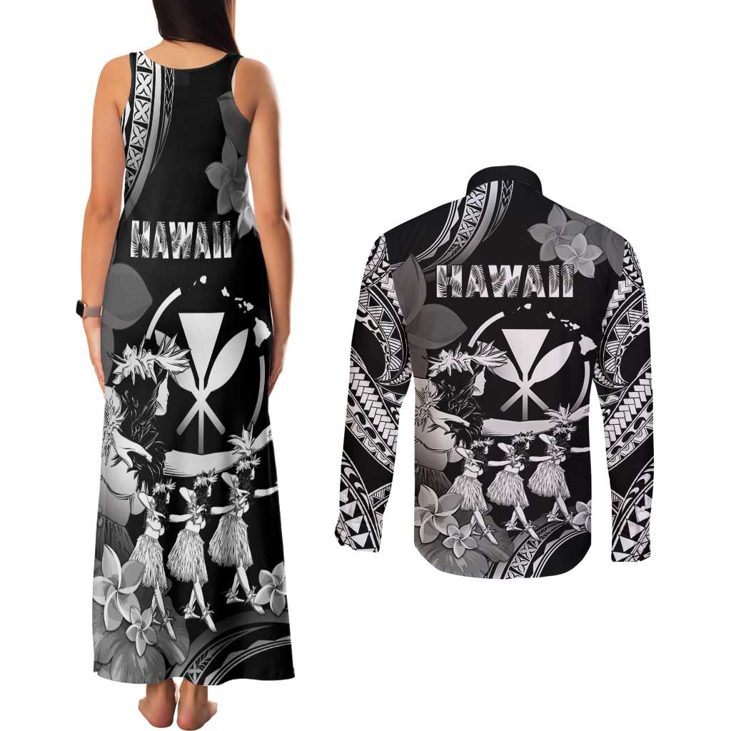 Hawaii Beautiful Hula Dancers Couples Matching Tank Maxi Dress and Long Sleeve Button Shirt With Ipu Keke And Pahu Drum
