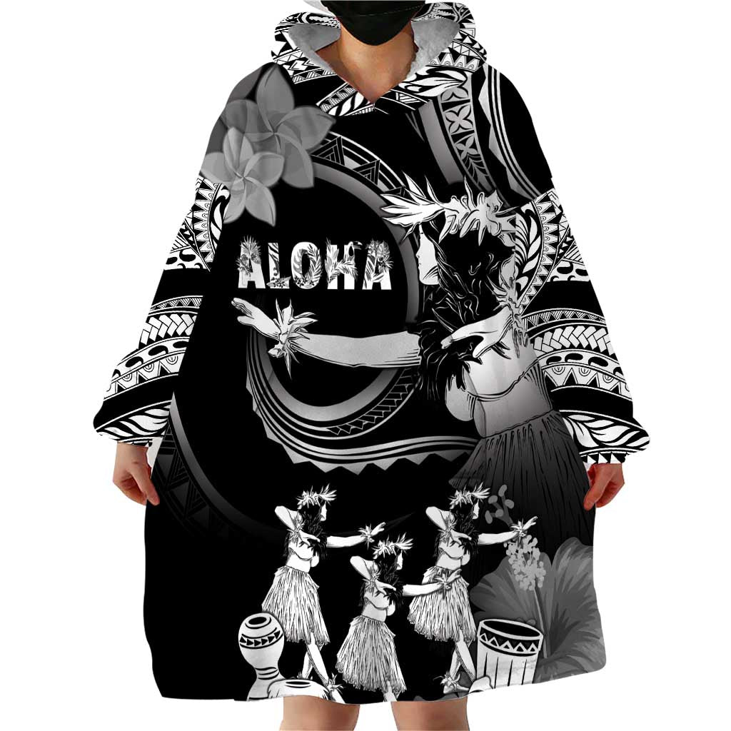 Hawaii Beautiful Hula Dancers Wearable Blanket Hoodie With Ipu Keke And Pahu Drum