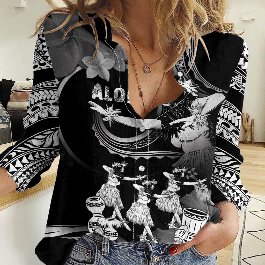 Hawaii Beautiful Hula Dancers Women Casual Shirt With Ipu Keke And Pahu Drum