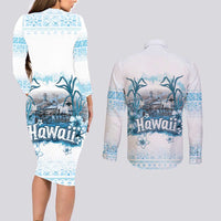Hawaii Sugar Plantation Couples Matching Long Sleeve Bodycon Dress and Long Sleeve Button Shirt With Hawaiian Tapa Pattern