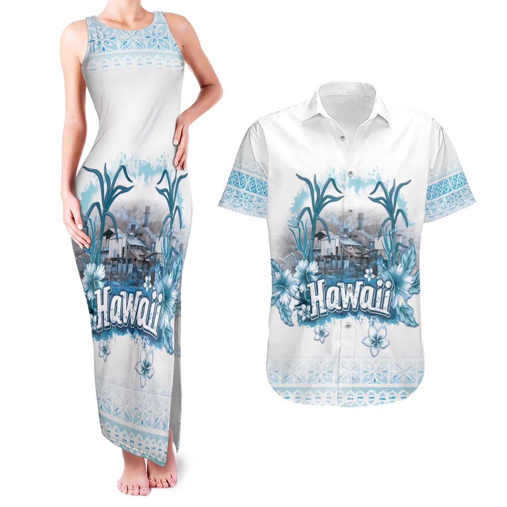 Hawaii Sugar Plantation Couples Matching Tank Maxi Dress and Hawaiian Shirt With Hawaiian Tapa Pattern
