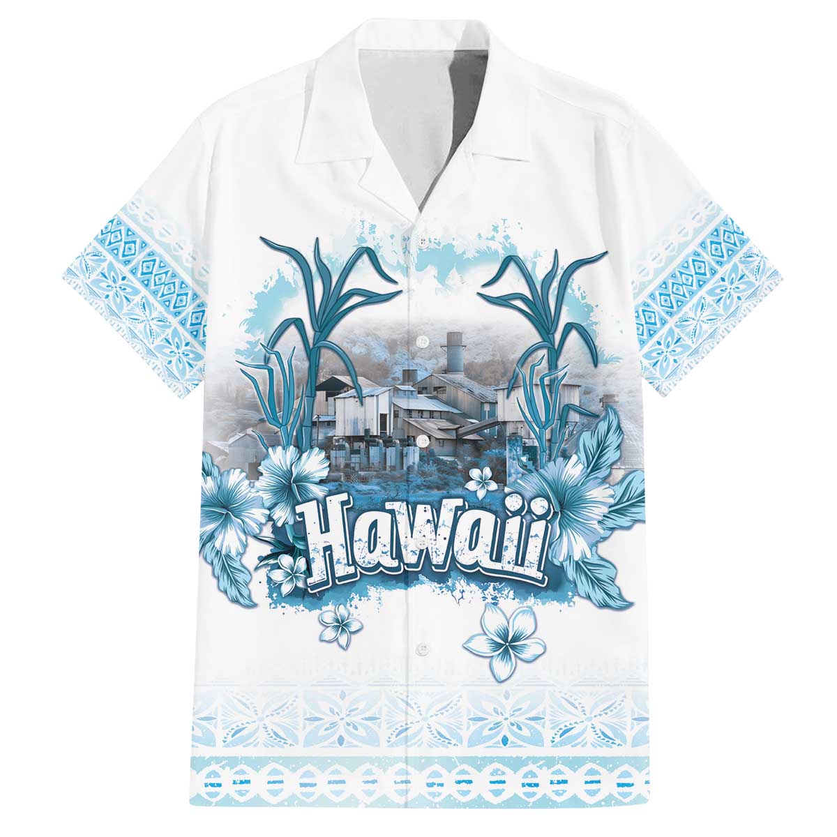 Hawaii Sugar Plantation Family Matching Off Shoulder Short Dress and Hawaiian Shirt With Hawaiian Tapa Pattern