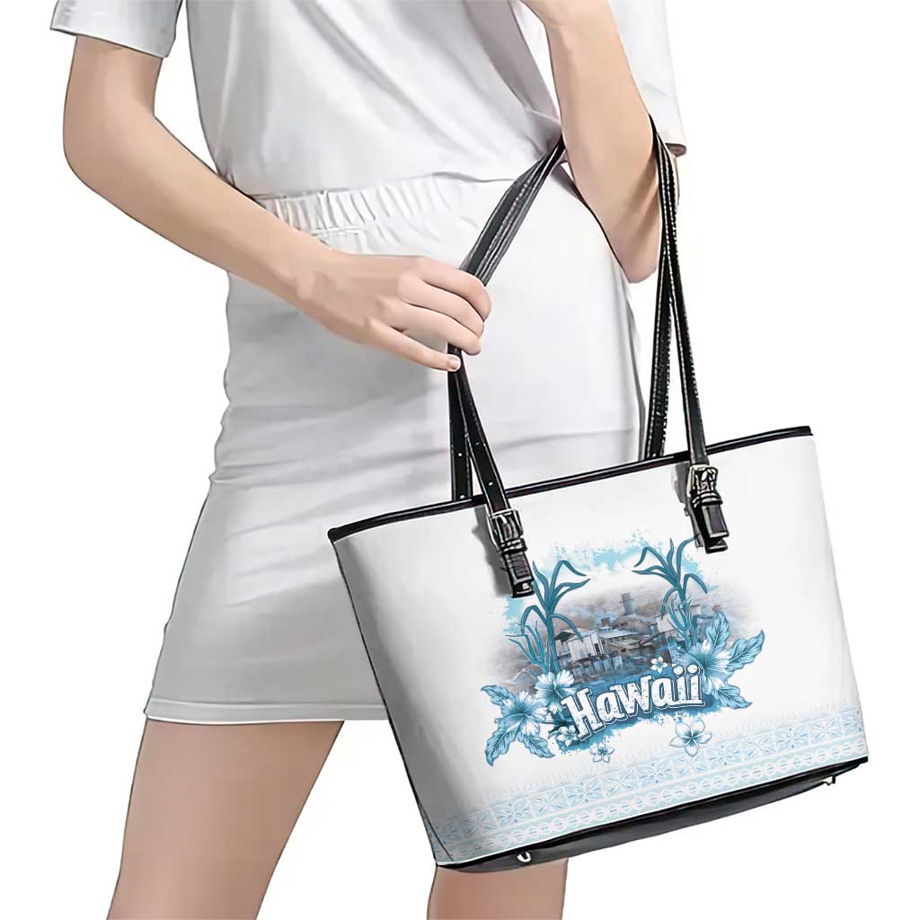 Hawaii Sugar Plantation Leather Tote Bag With Hawaiian Tapa Pattern
