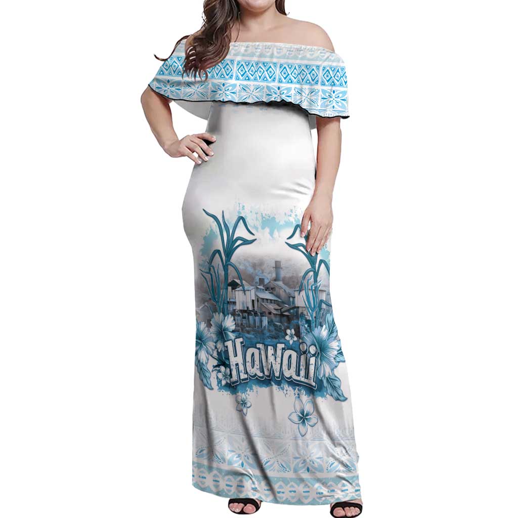 Hawaii Sugar Plantation Off Shoulder Maxi Dress With Hawaiian Tapa Pattern