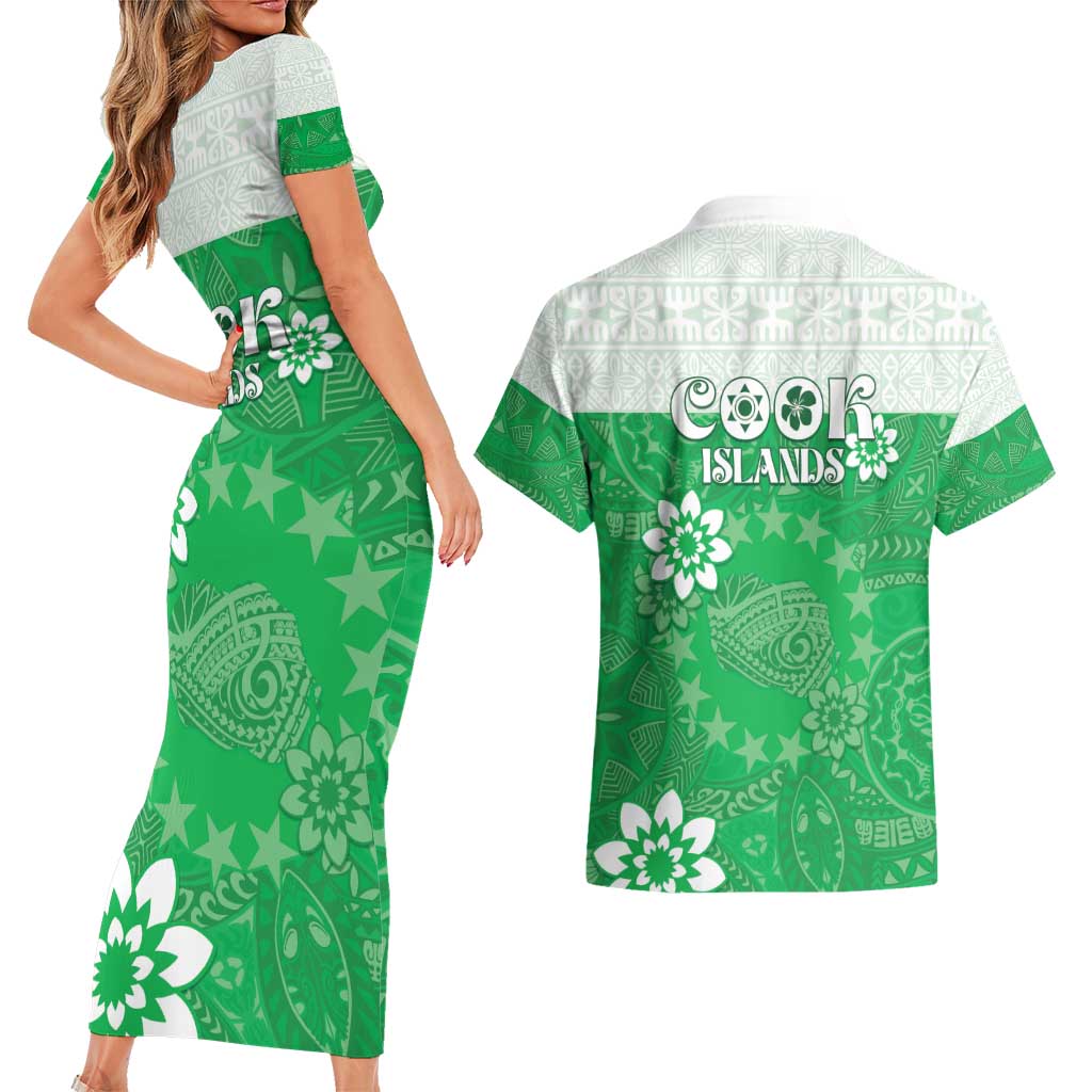 Cook Islands Maori Language Week Couples Matching Short Sleeve Bodycon Dress and Hawaiian Shirt Pacific Tapa Pattern