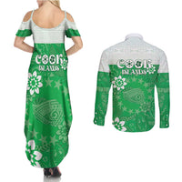 Cook Islands Maori Language Week Couples Matching Summer Maxi Dress and Long Sleeve Button Shirt Pacific Tapa Pattern