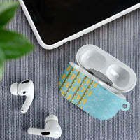 Hawaii Shell Tiare Anthurium Heliconia Lei AirPods Case With Tapa Pattern Baby Blue